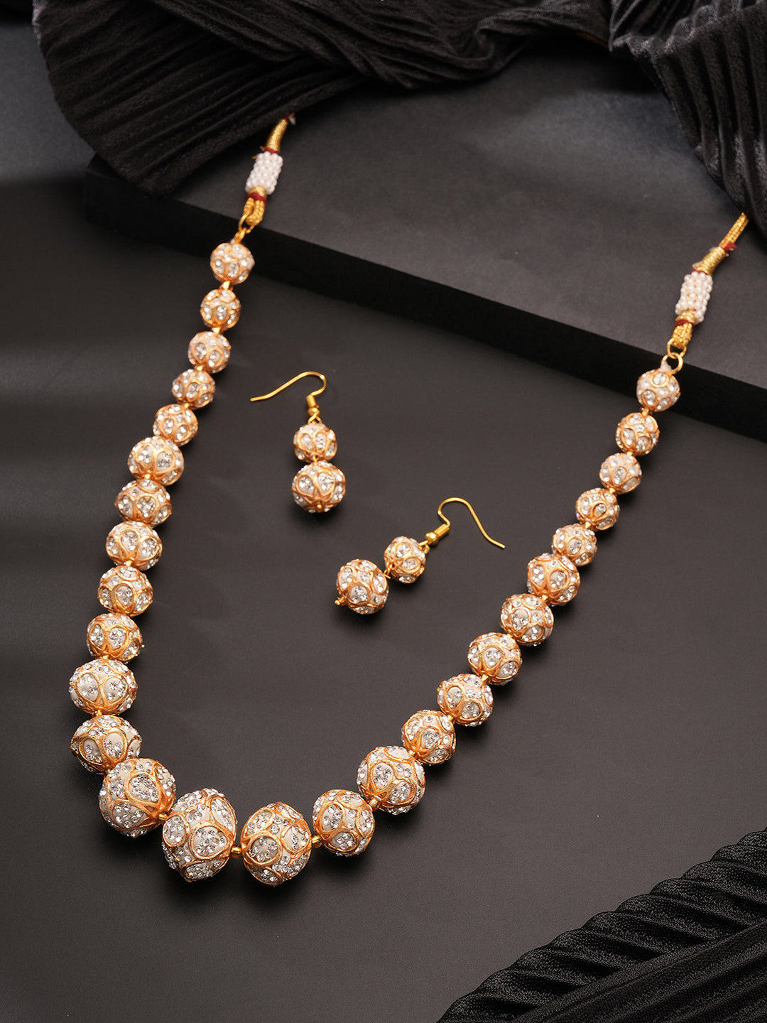 Gold Plated AD Zircon Studded Beads Maala Jewellery Set